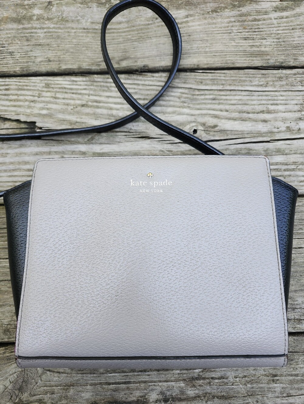 KATE SPADE Grand Street Colorblock Hayden Crossbody Purse Leather Grey Black Bag